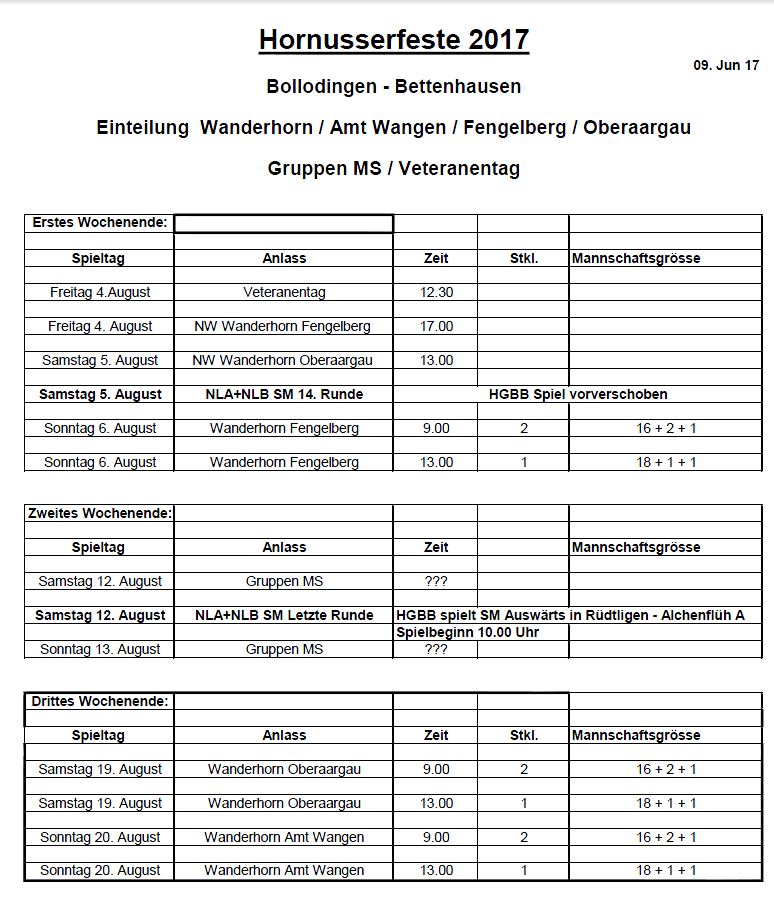 Spielprogramm Feste 2017